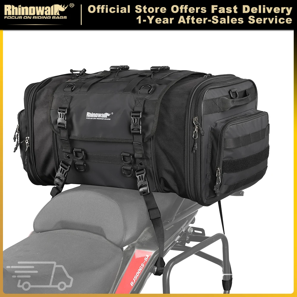 Bolsa para motocicleta Rhinowalk MT4060, bolsa de assento para motocicleta à prova d'água em PVC, grande capacidade, 40-60L, bolsa traseira para selim, bagagem de viagem para áreas externas