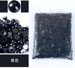 Mixed Size Colorful ABS Pearl Flat Back Rhinestones for Nail Art & Jewelry Crafting (Black)