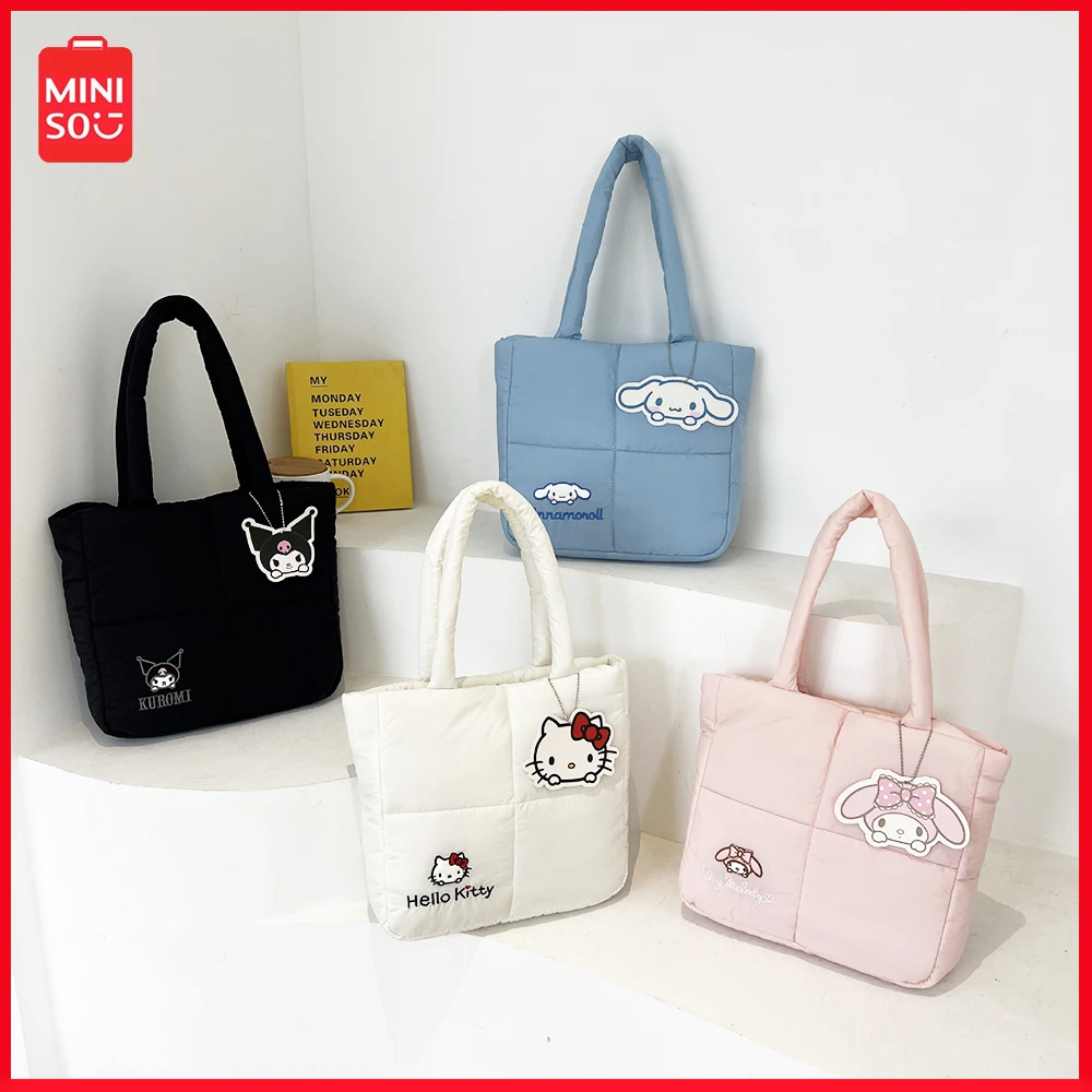 

New Cute Sanrio Feather Cloth Handbag Female Kuromi Makeup Bag Wash Bag Hand Carry Lunch Box Bag Snack Bag Mommy Bag Girl Gifts