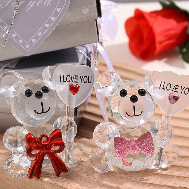 

Украшения в виде медведя с кристаллами, подарок на день Святого Валентина, упакованная коробка, искусственный бант, украшение для годовщины, свадьбы, вечеринки