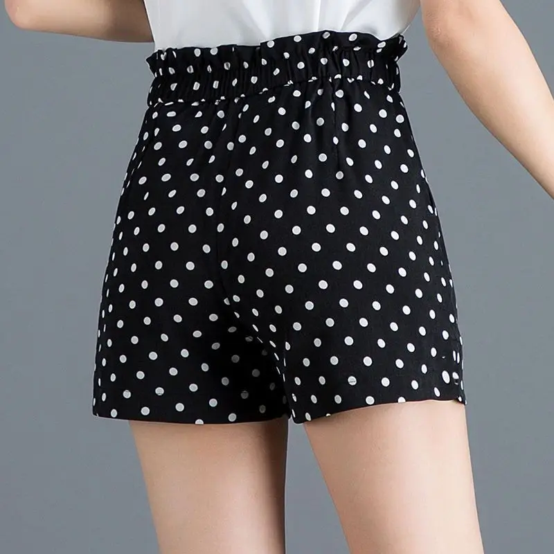 Black Chiffon Polka Dot Shorts for Women's Summer New High Waist Oversized Loose Wide Leg Casual Pants Casual Fashion Clothing