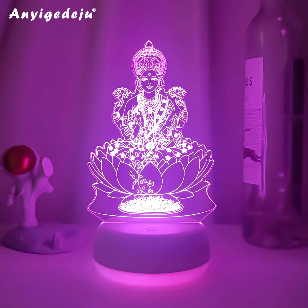 

Newest 7 Color Changing Lamp 3D Atmosphere Night Light LED Visual India Goddess Of Wealth Lamp Bedroom Decor Gift Light Fixture