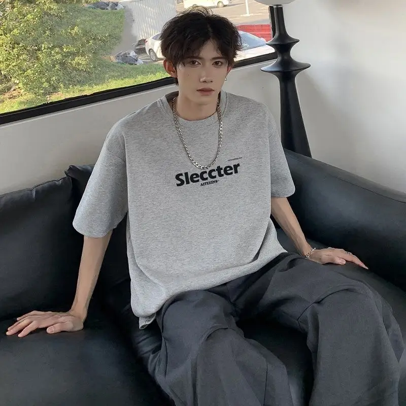 

Fashionable Korean Retro Letter Printed Short-sleeved T-shirts Men and Women American Y2K High Street Couple Half-sleeved Tops