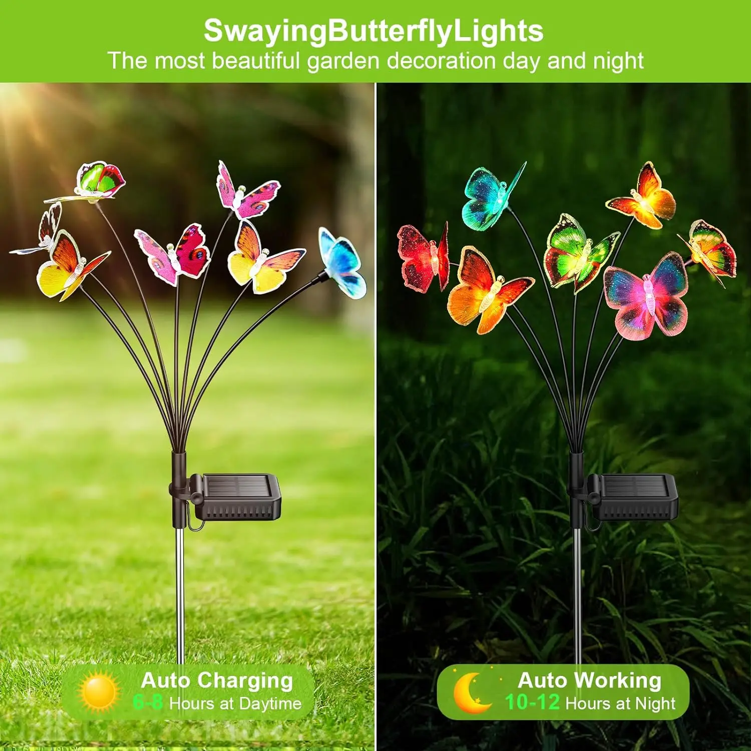 Solar Lights Solar Garden Lights Pack Lifelike Swaying Butterfly 7 Color Changing Waterproof Outdoor Solar Lights for Yard Pathway Garden