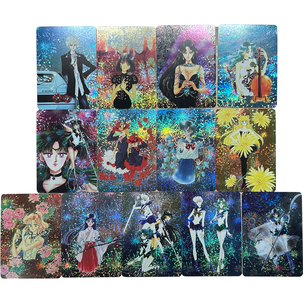 13Pcs/set Diy Tenoh Haruka Kaiou Michiru Meiou Setsuna Painting Double-Sided Flash Card Classic Anime Collection Cards Toy