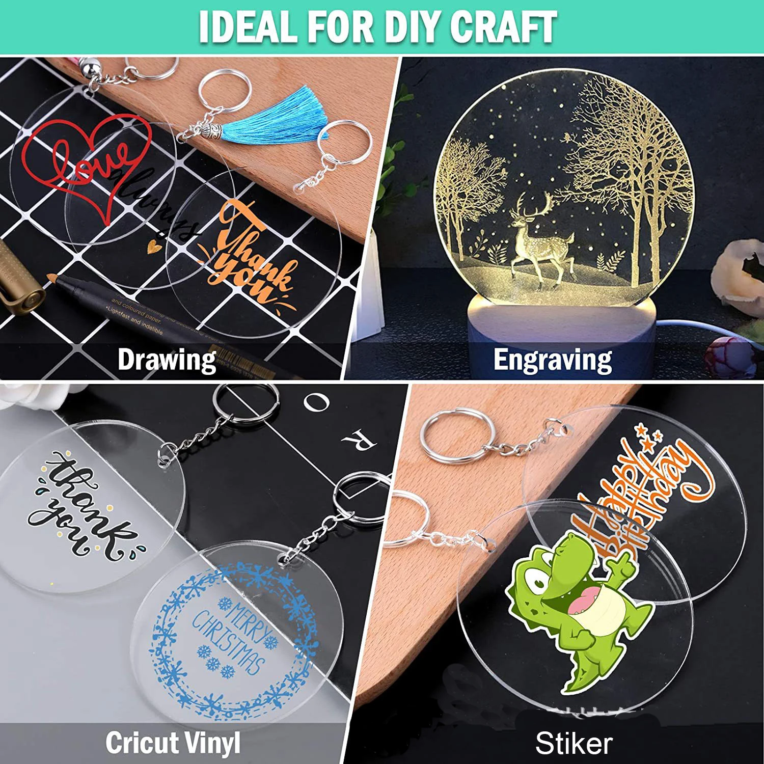 10pcs Acrylic Discs Christmas Tree Hanging Ornament DIY Blank Circle Xmas New Year Decor for Home Clear Bauble Ball Crafts