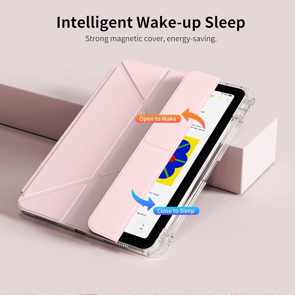 Crystal Clear Tablet Case with Pencil Holder and Auto Sleep Function