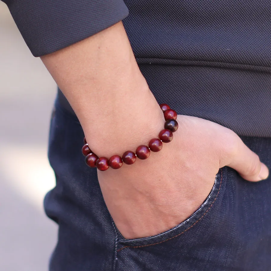 Natural Wooden Wenge Beads Mens Bracelet for Meditation Yoga