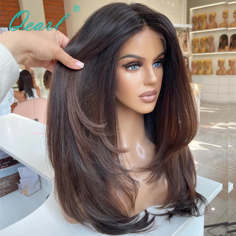Perruque Full Lace Wig 360 naturelle lisse-SALE QEARL, cheveux humains, brun foncé, pre-plucked, coupe basse, 100%, pour femmes