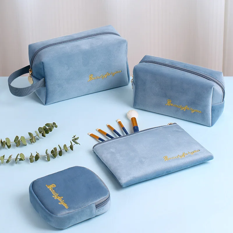 Ins New Velvet Cosmetic Bag Letter Embroidery Cosmetic Storage Bag