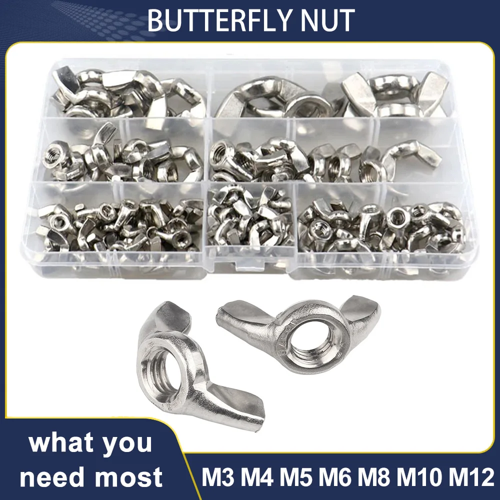 

M3 M4 M5 M6 M8 M10 M12 Stainless Steel Butterfly Nuts Hand Fasten Assortment Kit Thumb Nuts Metric Threaded Metalworking