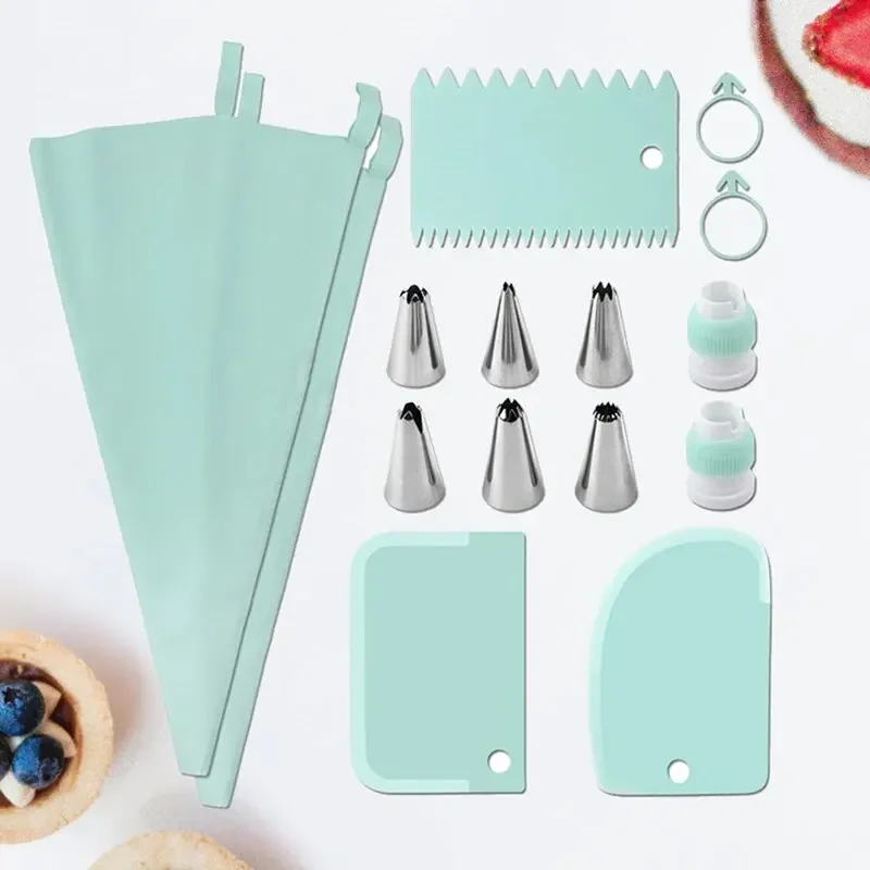 New 15PCS Stainless Steel Baking Icing Nozzle Set Plastic Scraper Flower Bag Cream Spatula Household Baking Tools