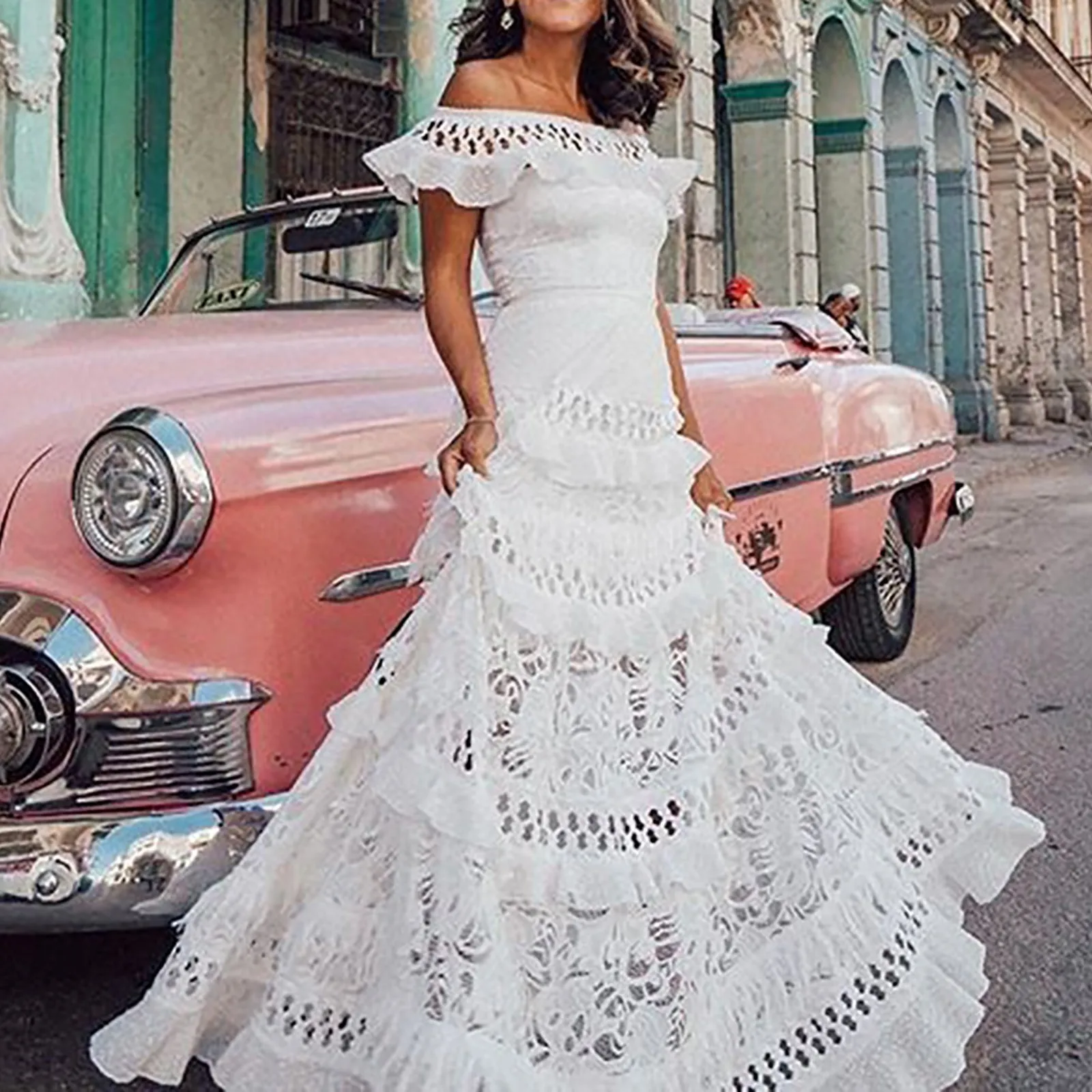 Jennifer Largo Gasa Vestido Con Encaje Corpino Aplicado Marrón Tallas Grandes