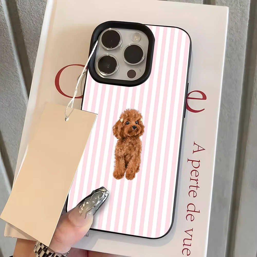 Adorable Poodle Stripe Pattern Lychee Silicone Phone Case