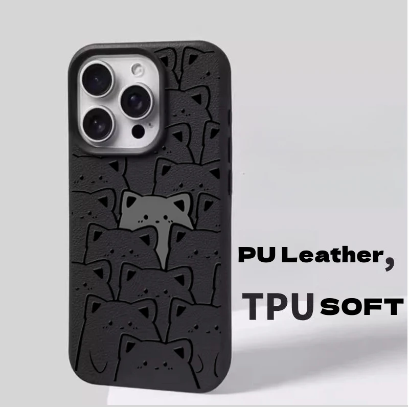 Cute Bear Soft Matte PU Leather Couple Case - Elegant and Protective Cover