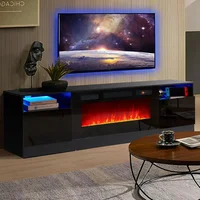 Fireplace TV Stand with 36" Electric Fireplace, LED Light Entertainment Center, Modern Wood Texture Entertainment Stand 2