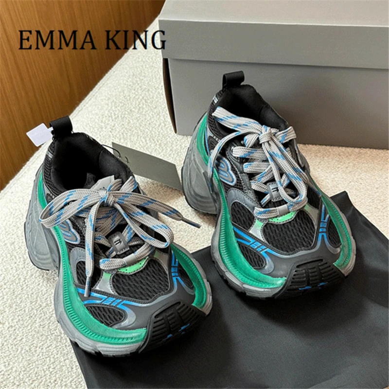 

Women's Multi Color Mesh Sneakers Unisex Lace Up Platform Soft Sole Casual Shoes Breathable Low-top Training Shoes 35-45
