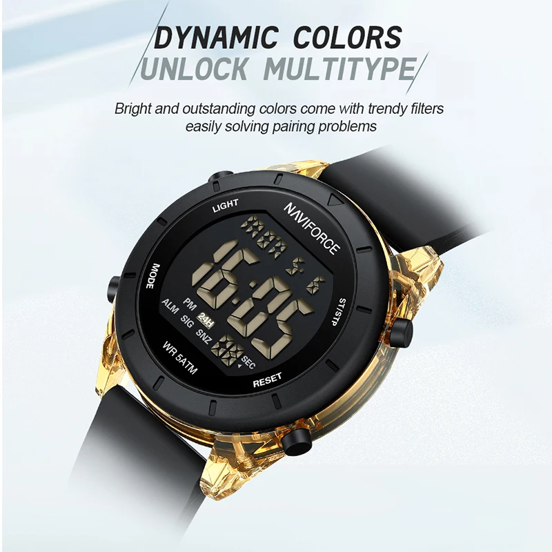 2024 New NAVIFORCE Brand Watches for Women LCD Digital Business 5ATM Water Resistant Clock Silicone Strap Electronic Wristwatch 6