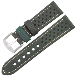 Premium Genuine Leather Unisex Watch Strap with Deployment Clasp - Available in Multiple Sizes & Colors for 22mm (Green Pin Buckle)