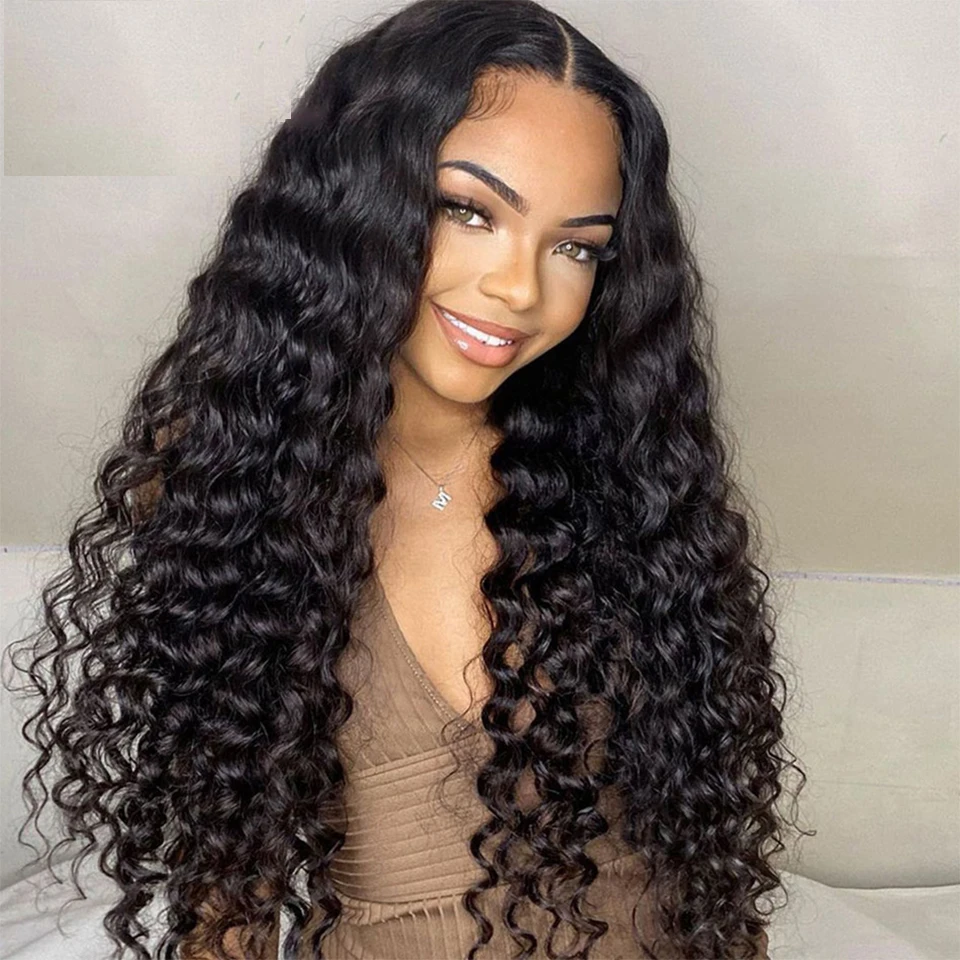 60g-100g 14"-30"Deep Wave Remy Hair One Piece Set 5 Clip-in Brazilian 100% Human Hair Extensions Natural Black