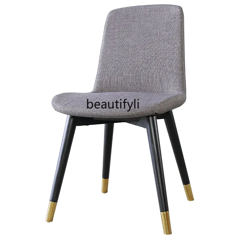 

Nordic Chair Solid Wood Dining Chair Modern Minimalist Casual Cotton Linen Fabric Adult Home Use Dining Table and Chair