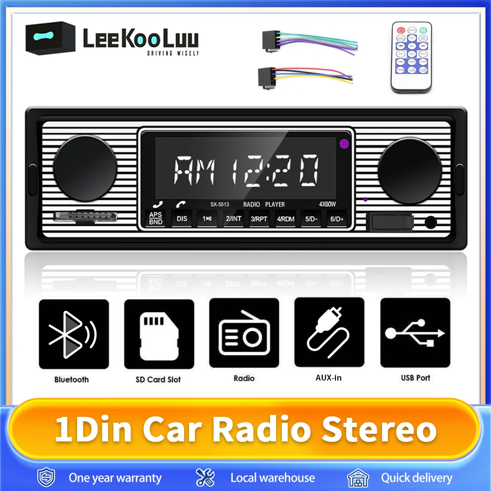 LeeKooluu-Autoradio Stéréo FM, Bluetooth, Lecteur Audio MP3, Téléphone Portable, Mains Libres, Numérique, USB, SD avec In Dash, Entrée Mx, 1 Din