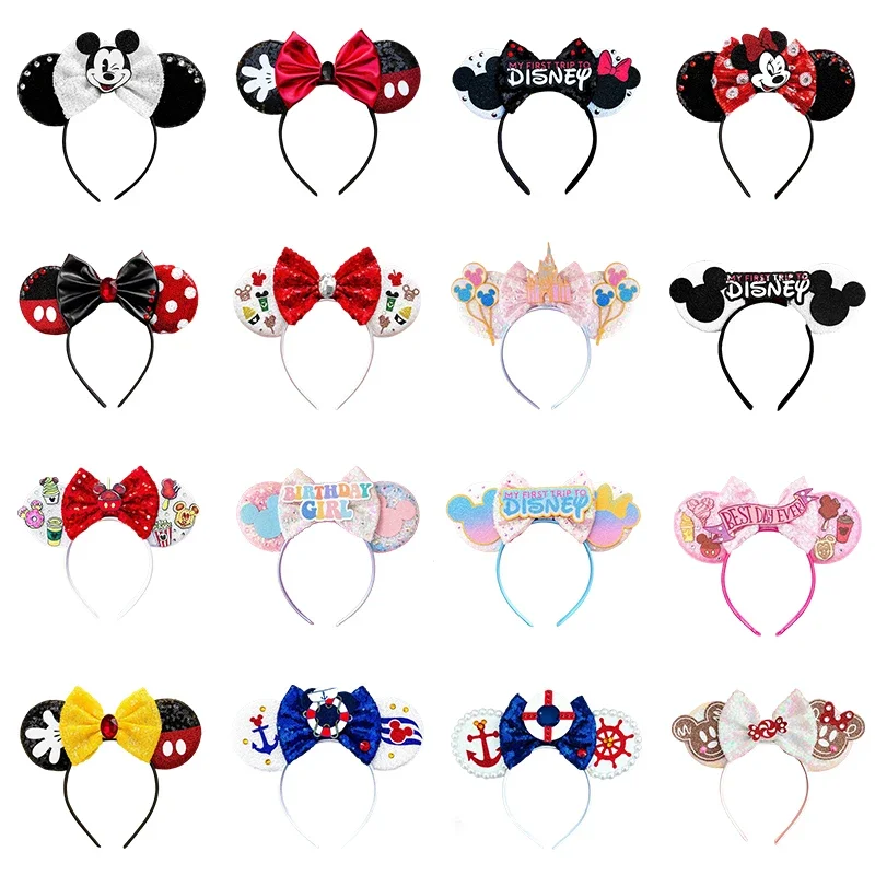 Minnie Mouse Hair Bands Girls Classics Mickey Big Ears Headbands Women Disneyland Pink Bow