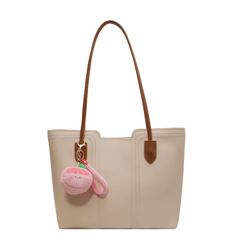 New Shoulder Bag Large Capacity Stylish Women's Bag Summer 2023 PU Texture Trendy All-match Student Solid Tote Bag Preppy Style