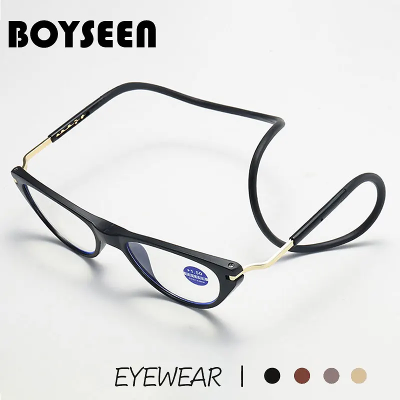 BOYSEEN Cat Eye Presbyopie Lesebrille Frauen Männer Anti blaues licht Presbyopie Skalierbare tragbare Magnetische hals suspendierung