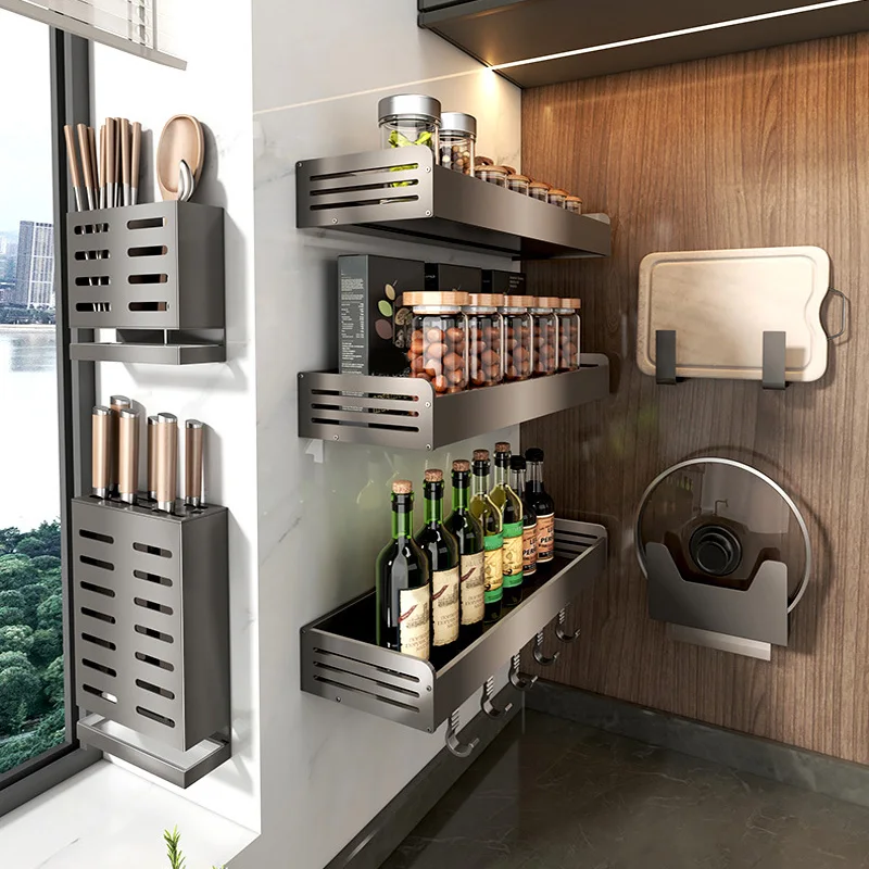 Kitchen Storage Rack Wall-mounted Spice Organizer Shelf Kitchen ...