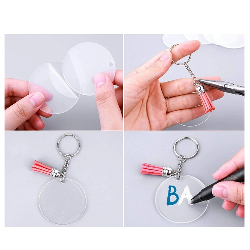 90 Pieces Acrylic Blank Sublimation Heat Transfer Keychain With Jumping Ring Tassel For DIY Gift Making