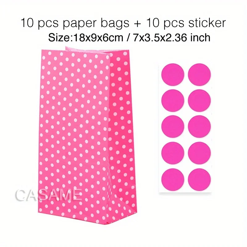 Colorful Solid Stripe and Polka Dot Stand-Up Bags with Stickers 18x9x6cm Favor Gift Packing Treat Bags for Wedding 10 pcs stand up bags