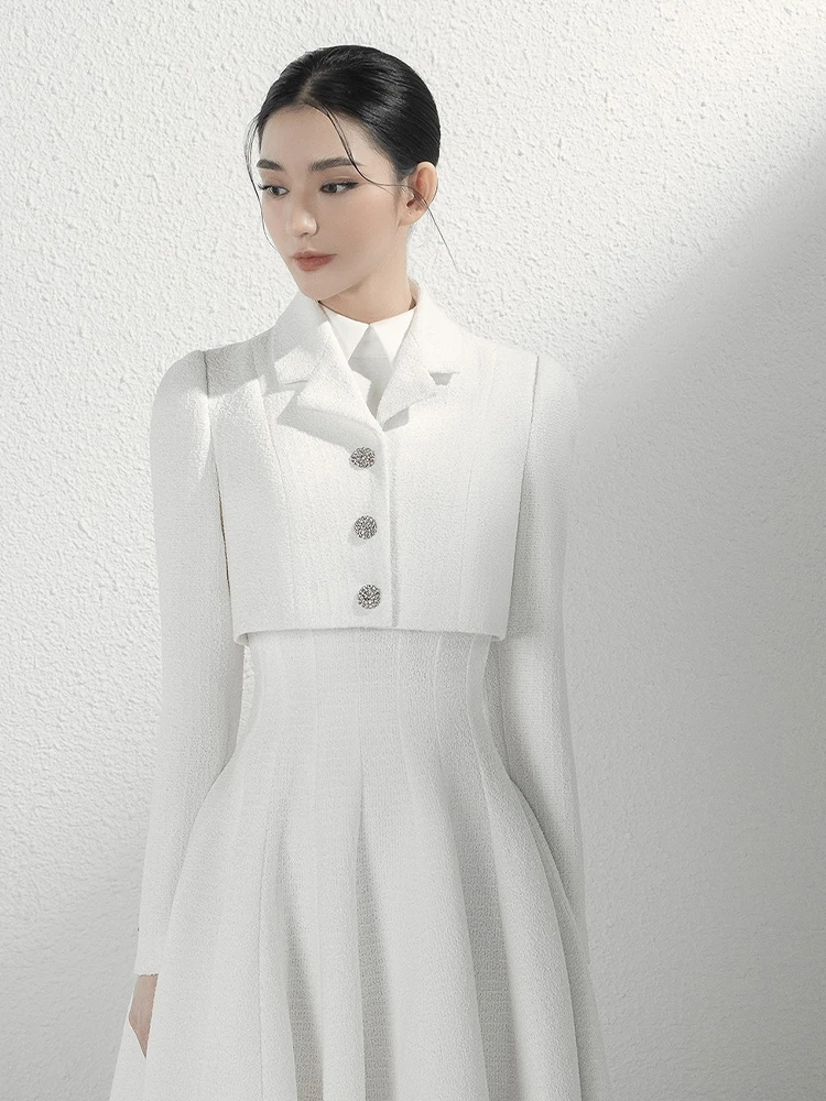 white long-sleeved suit dress designer crop jacket with big swing dress  formal dress women wedding guest - AliExpress 320