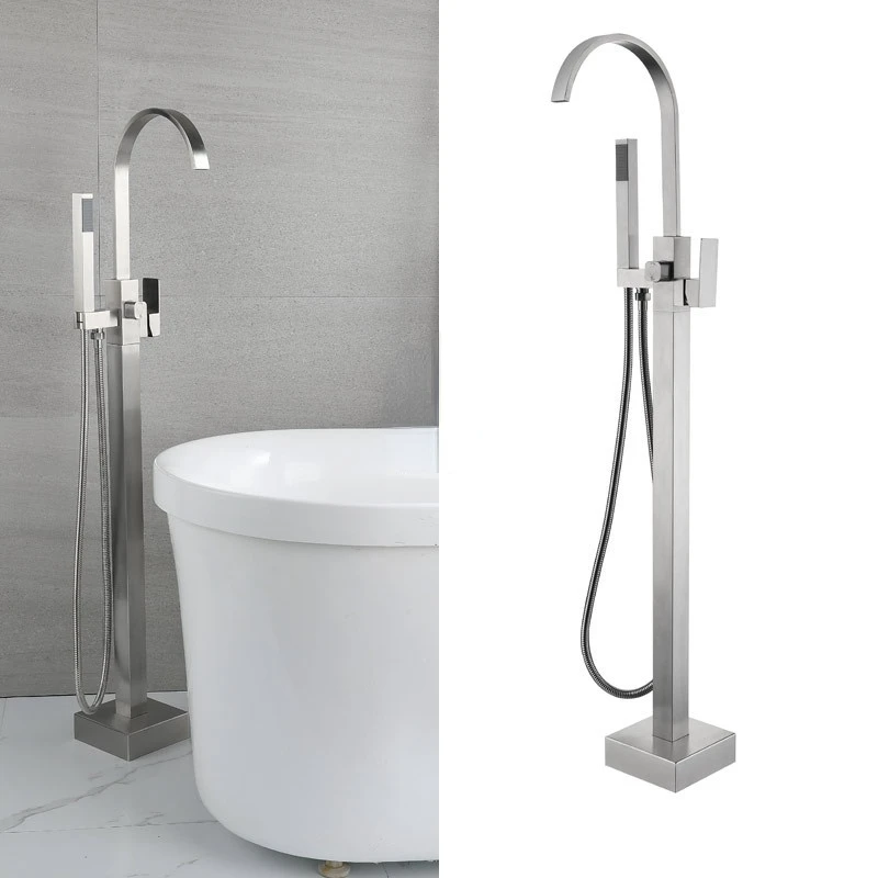 

304 Stainless Steel Square Floor Bathtub Shower Set Jane Ou Pedestal Basin Bath Faucet