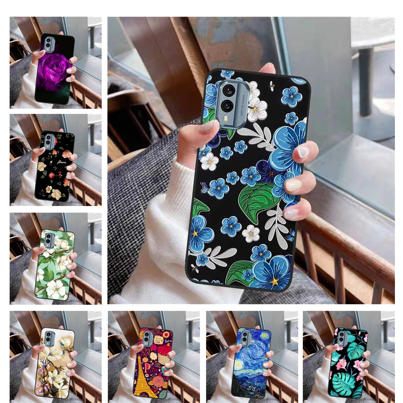 3D Soft Relief Flower Silicone Emboss Painted Cover