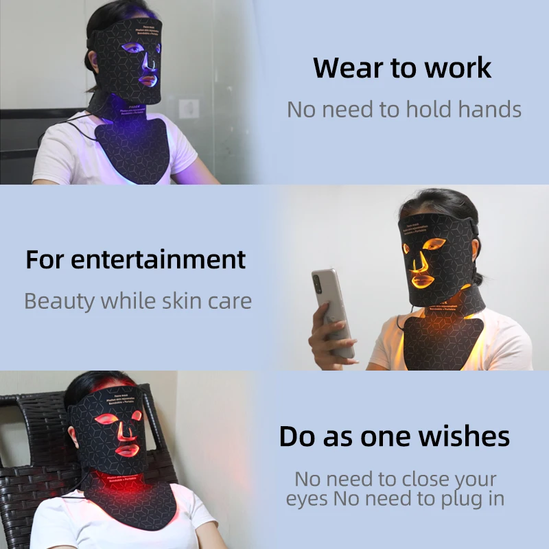 Led Red Light Therapy Facial Mask Neck 4 Colors Silicone Infrared Skin Care Anti-aging