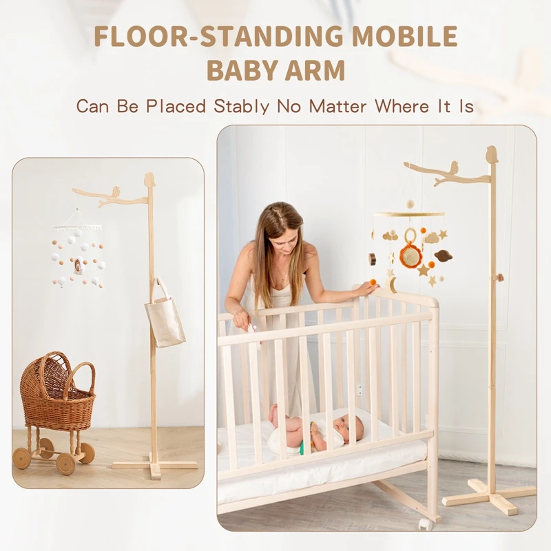 Baby Wooden Bird Shape Bed Bell 0-12 Months Bed Bell Bracket Wooden Mobile Newborn Crochet Holder Arm Bracket Baby Gift