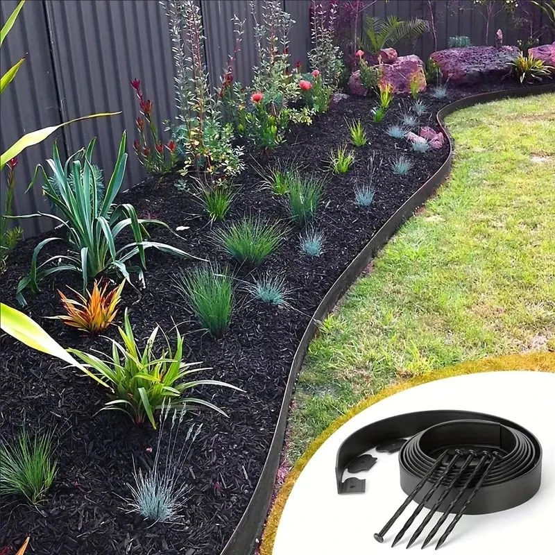 10M Fixed Garden Barrier Lawn Grass Plastic Edging Border Landscape Edging Garden Edge Kit With 30 Anchoring Spikes Easy Install