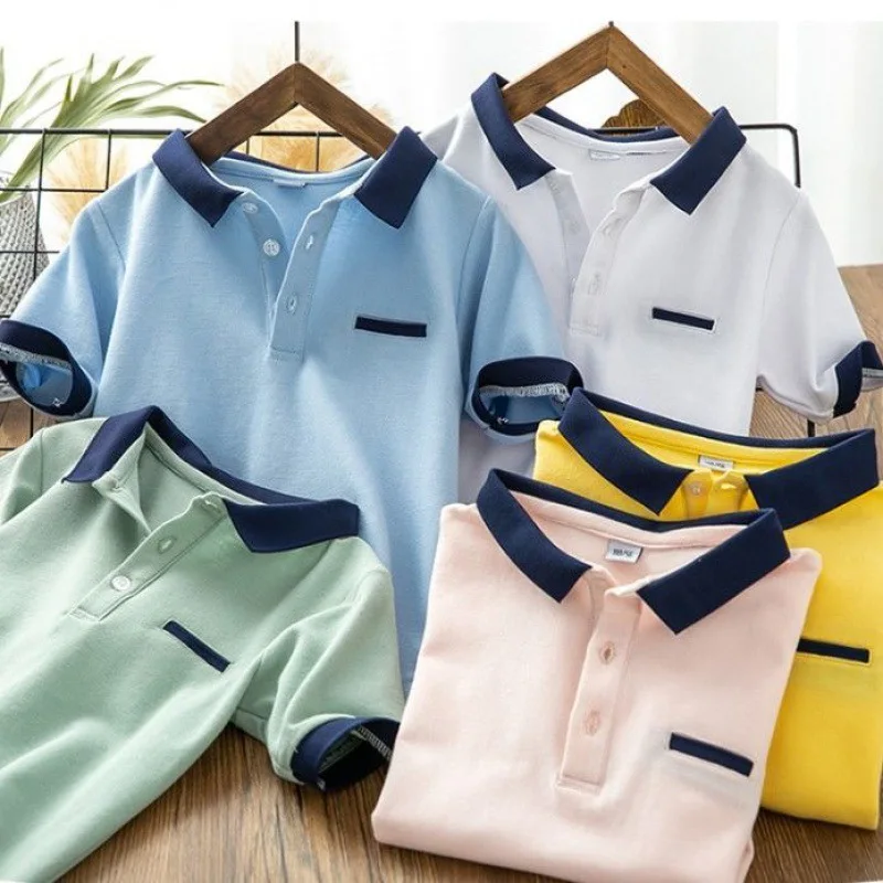 

Boys Polo Shirt Summer 2024 New Children's Lapel Tops, Handsome Casual Short-sleeved T-shirts for Middle and Older Children