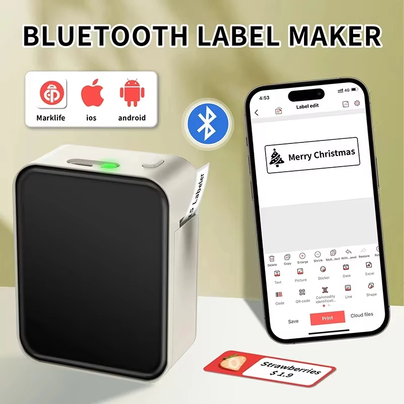 Marklife P15 Mini Portable Label Printer Smart Pocket Printer Thermal Adhesive Sticker Labeling Machine ot 3PK Label Paper NoInk - 2