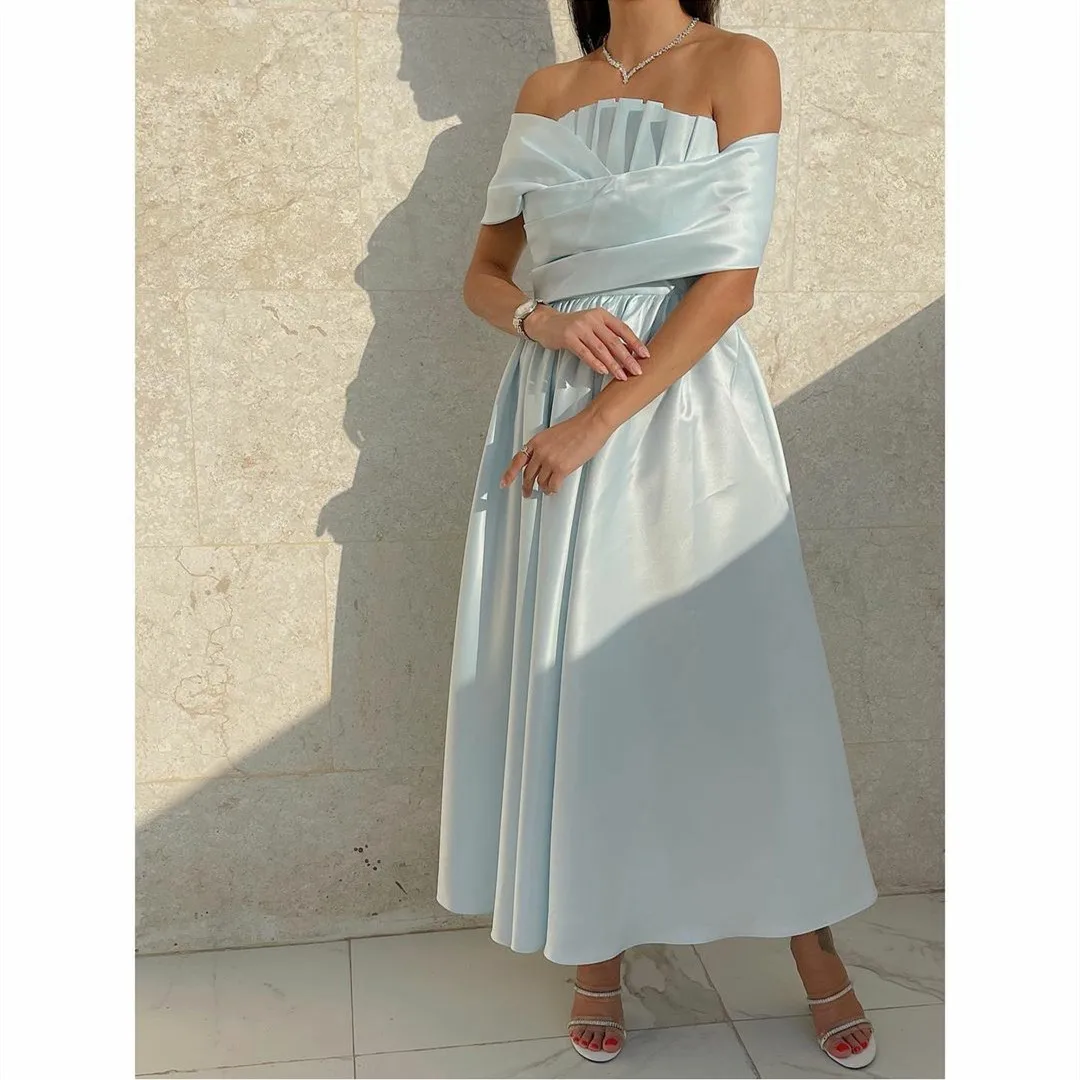 

AsaNagi Light Blue Evening Dresses A Line Scalloped Off The Shoulder Ankle-Length Party Elegant Prom Dress Robes De Soirée 2023