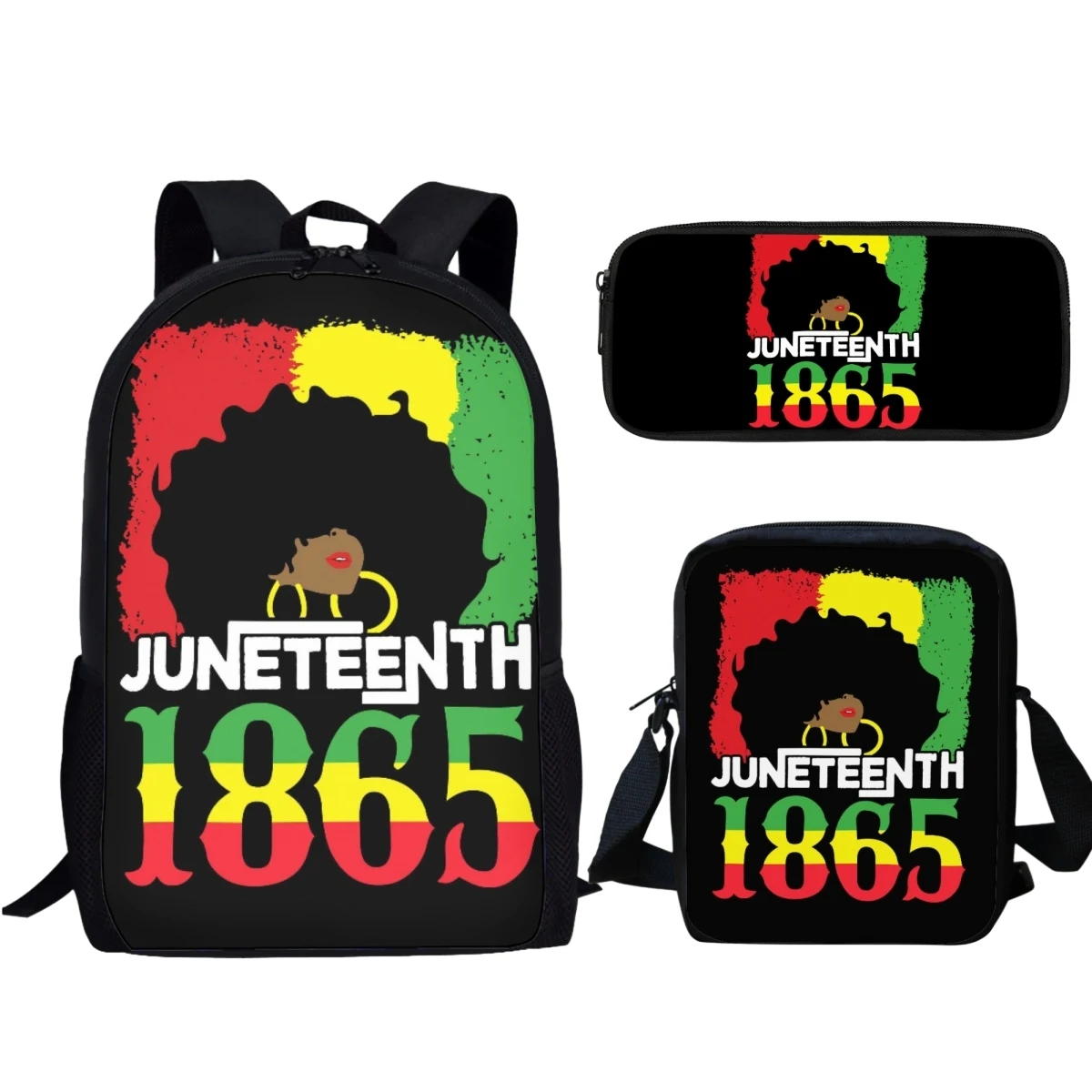 Black History Month Juneteenth 1865 3Pcs/Set School Bag for Boy Girl Stationery Organizer Large Capacity Backpack Student Gift