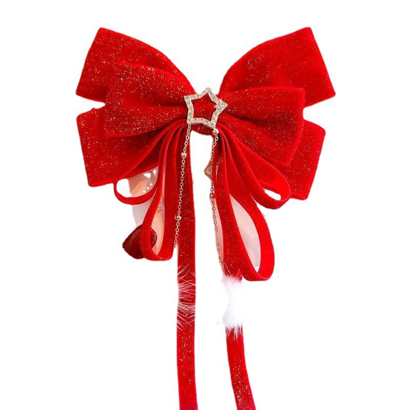 Roter goldener Samtschleife Haarschmuck Weihnachten Neujahr Zubehör Haarspangen für Frauen Mädchen – Detail 1