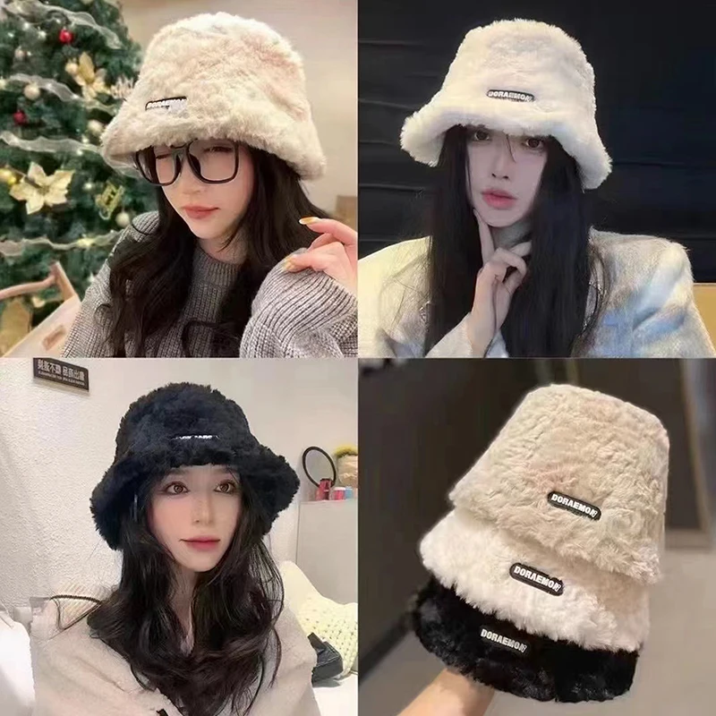 

Winter Plush Warm Hats For Women Lady Thicken Lamb Wool Hat Outdoor Riding Fisherman Cap