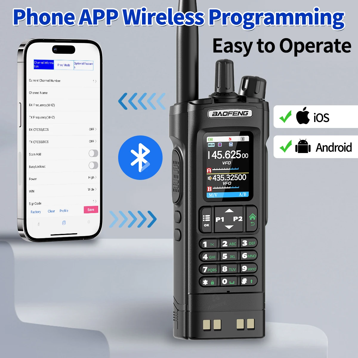 BAOFENG UV-32 GPS Walkie Talkie Multi Band 10W Bluetooth Phone APP Programming 1000CH Type-C Long Range Upgraded UV-5R Ham Radio 2