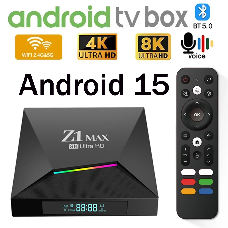 8K TV Box Android 15 Z1 Max 4G 5G Dual WiFi Media Player Support