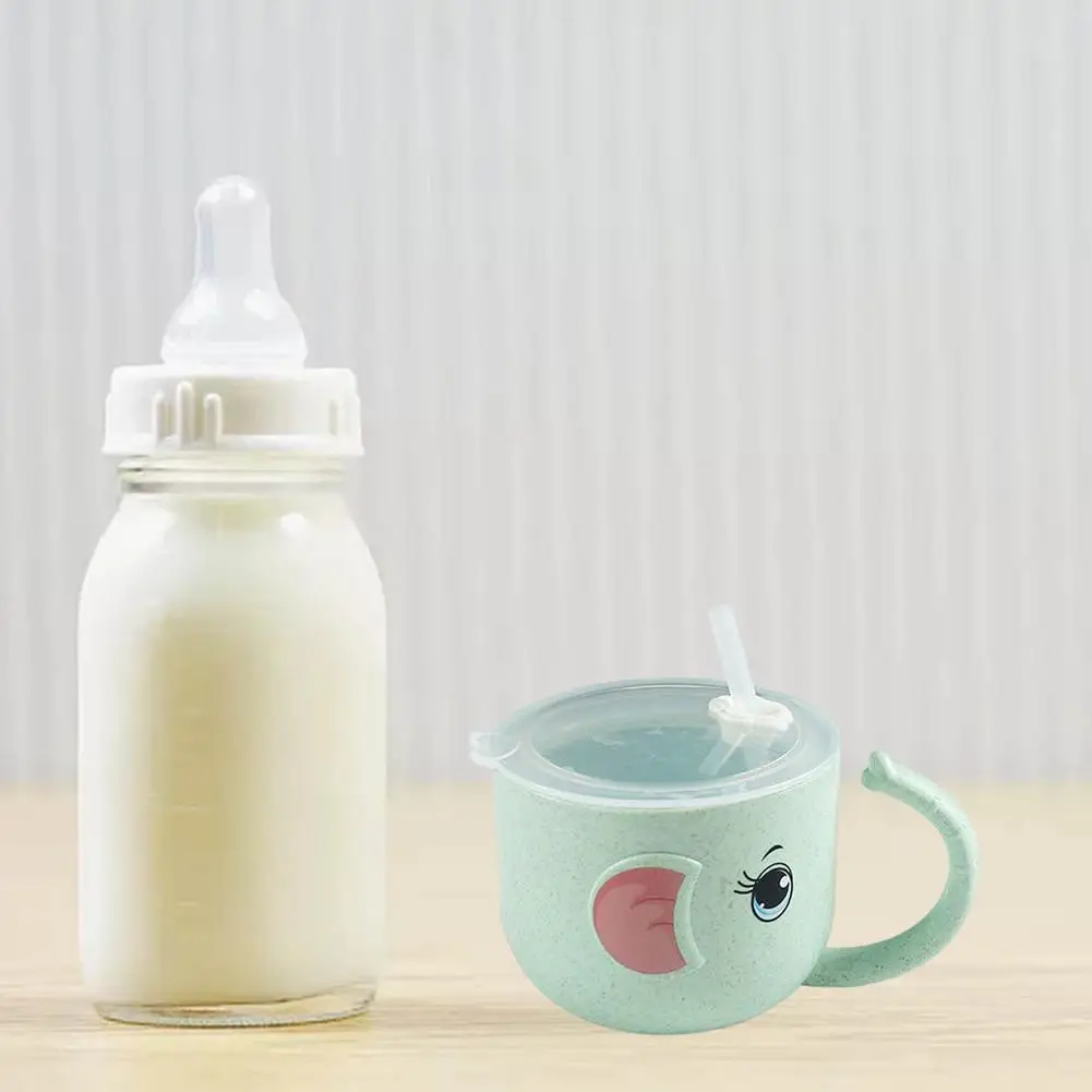 320ml Baby Feeding Bottle Kids Cup Wheat Straw Sippy Children Leak proof  Drinking Cups Cartoon Infant Straw Handle Drinkware - AliExpress