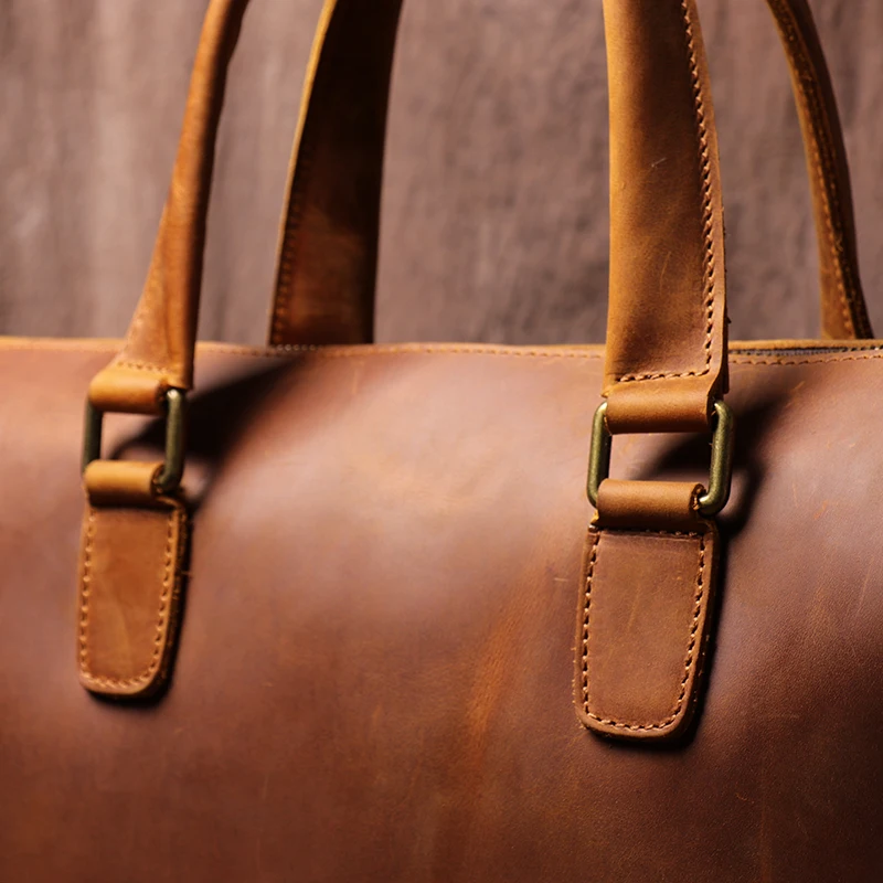 Leather Briefcase LUOKIR Real Leather Handbag Men Vintage Crazy Horse Cowhide Office Computer Bag for 14 Inch Laptop