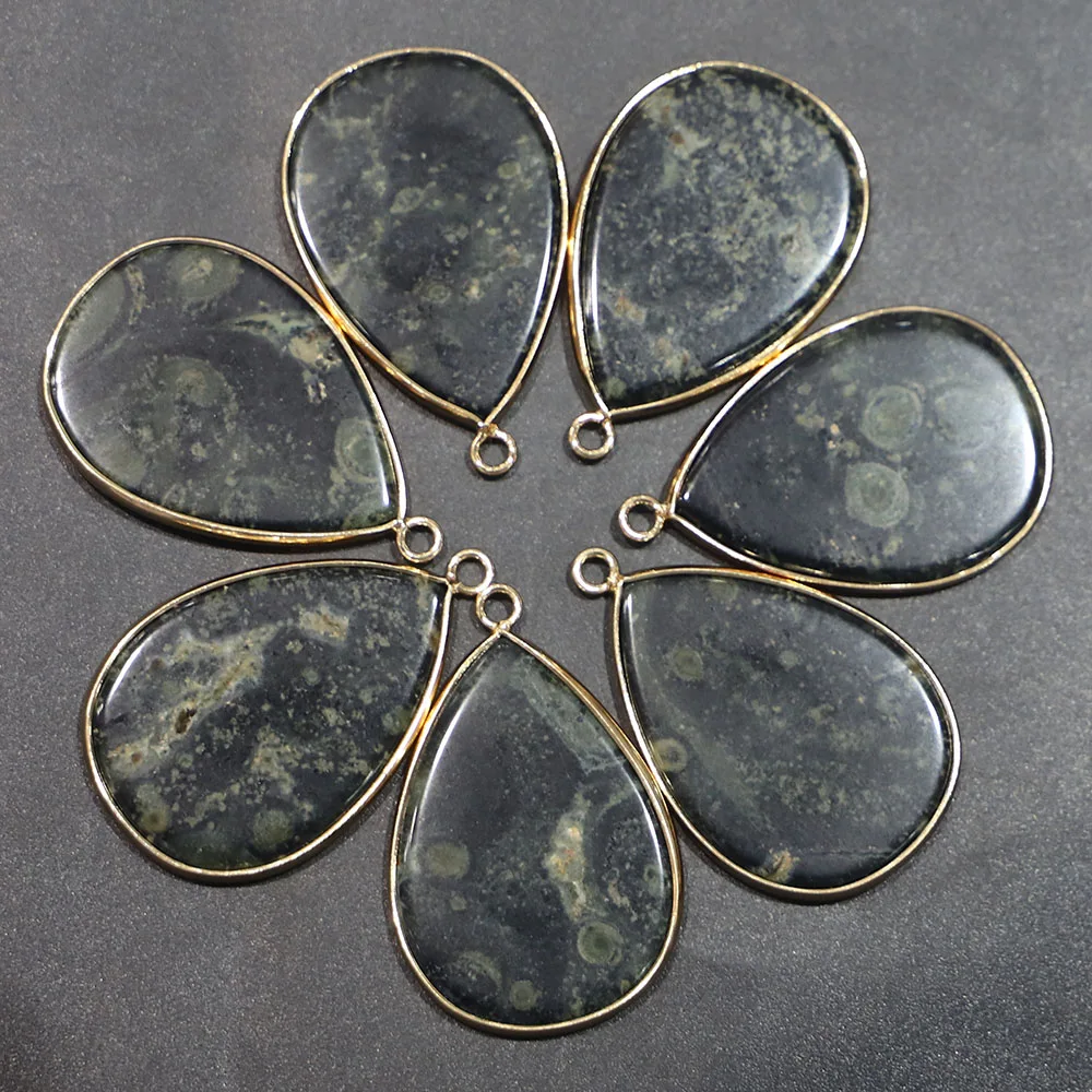 Selling Natural Stone Flat Water Drop Necklace Pendants For Fashion Jewelry Making Diy Charms Earring Accessories Wholesale 8Pcs