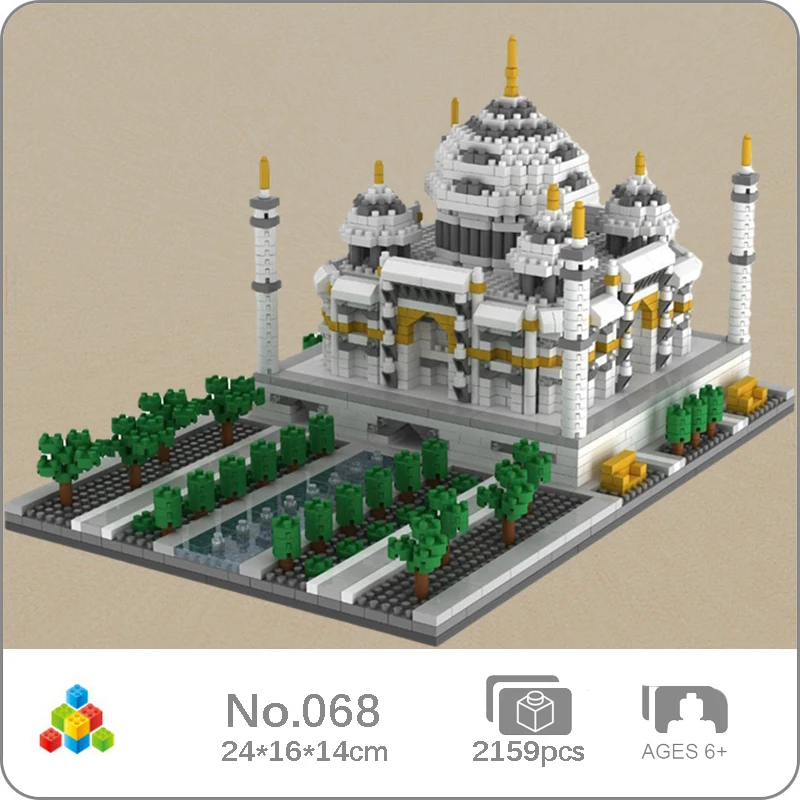 Yz 068 World Architecture India Taj Mahal Palace Square Tree River Mini Diamond Blocks Bricks Building Toy For Children No Box